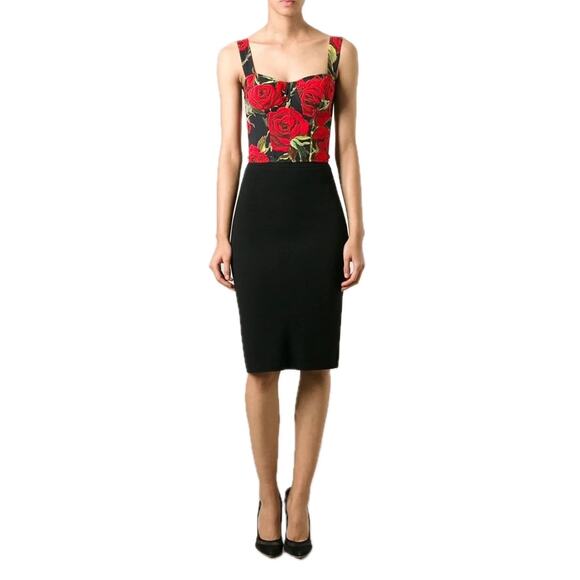 NWT Dolce & Gabbana Rose floral-print bodysuit Top Red Black IT 36 US XS - Picture 6 of 10